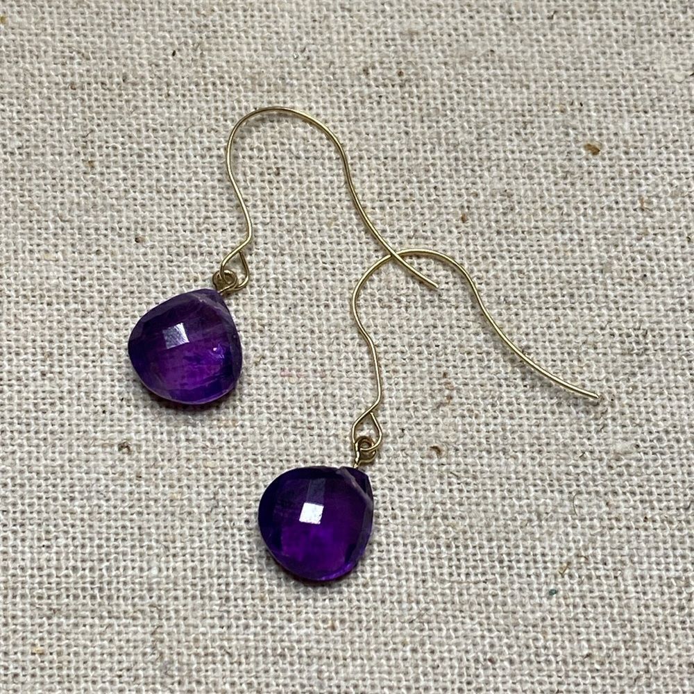 💛 NEW 14k Yellow Gold Bricolette Amethyst Drop Earrings
